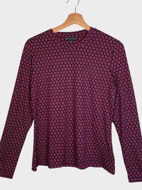BROOKS BROTHERS Paisley Long Sleeve Top MEDIUM Pink Blue Stretch